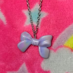 Big Purple Bow Silver Adjustable Chain Charm Necklace